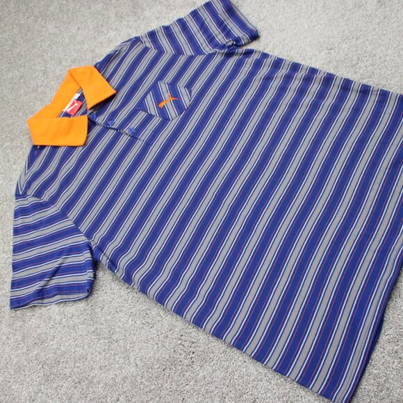Puma Polo Shirt Mens Large Blue/Orange Contrast Collar Cotton Golf S/S Pullover - Picture 6 of 14